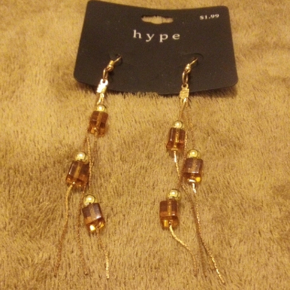 Hype Gold and Brown Dangle‎ Earrings